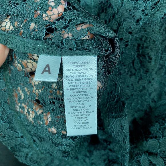 LOFT Womens Blouse Green Floral Lace Bell Sleeve Crochet Sheer Stretch XS - Picture 7 of 16